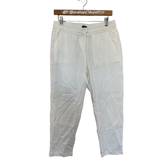 J.Crew Factory Linen Cotton Blend Minimalist Preppy Drawstring Pant White 10 - Picture 2 of 10